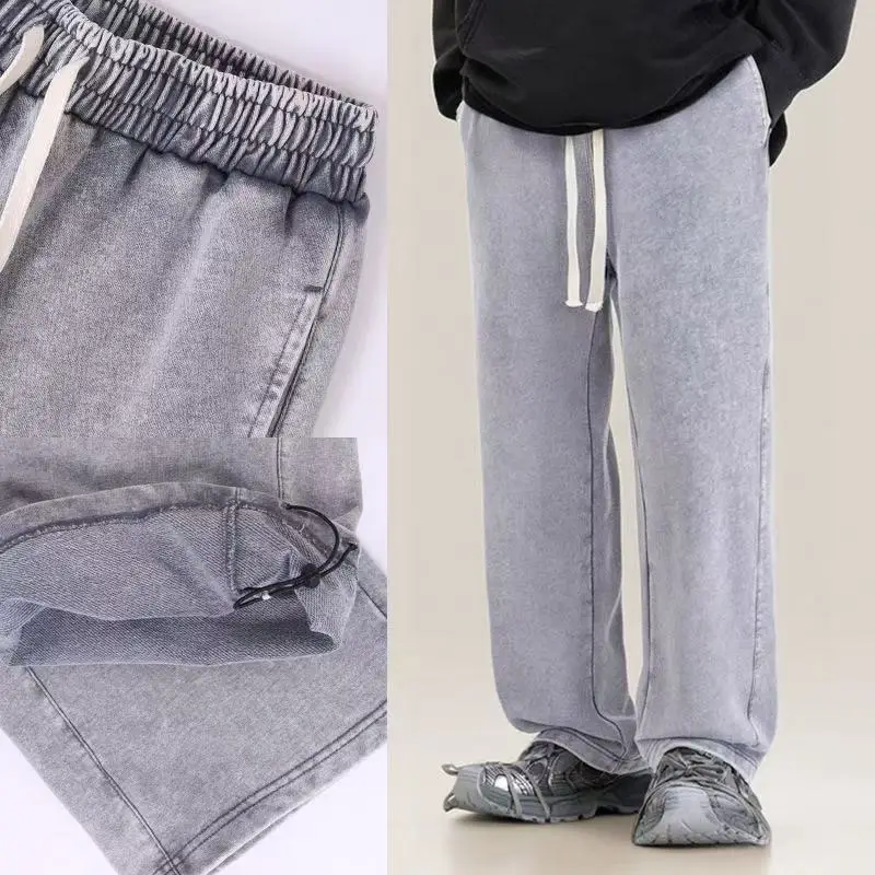 400G Retro Snow Pants Men Women Unisex - High Waist Loose Straight Leg Joggers Casual Athletic Sweatpants Trendy Streetwear