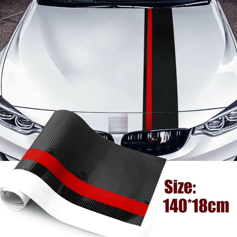 

1Pc 140cm X 18cm Car Rally Racing Stripes Front Hood Door 5D Carbon Fiber Decal Wrap Sticker Portable Car-Styling Accessories