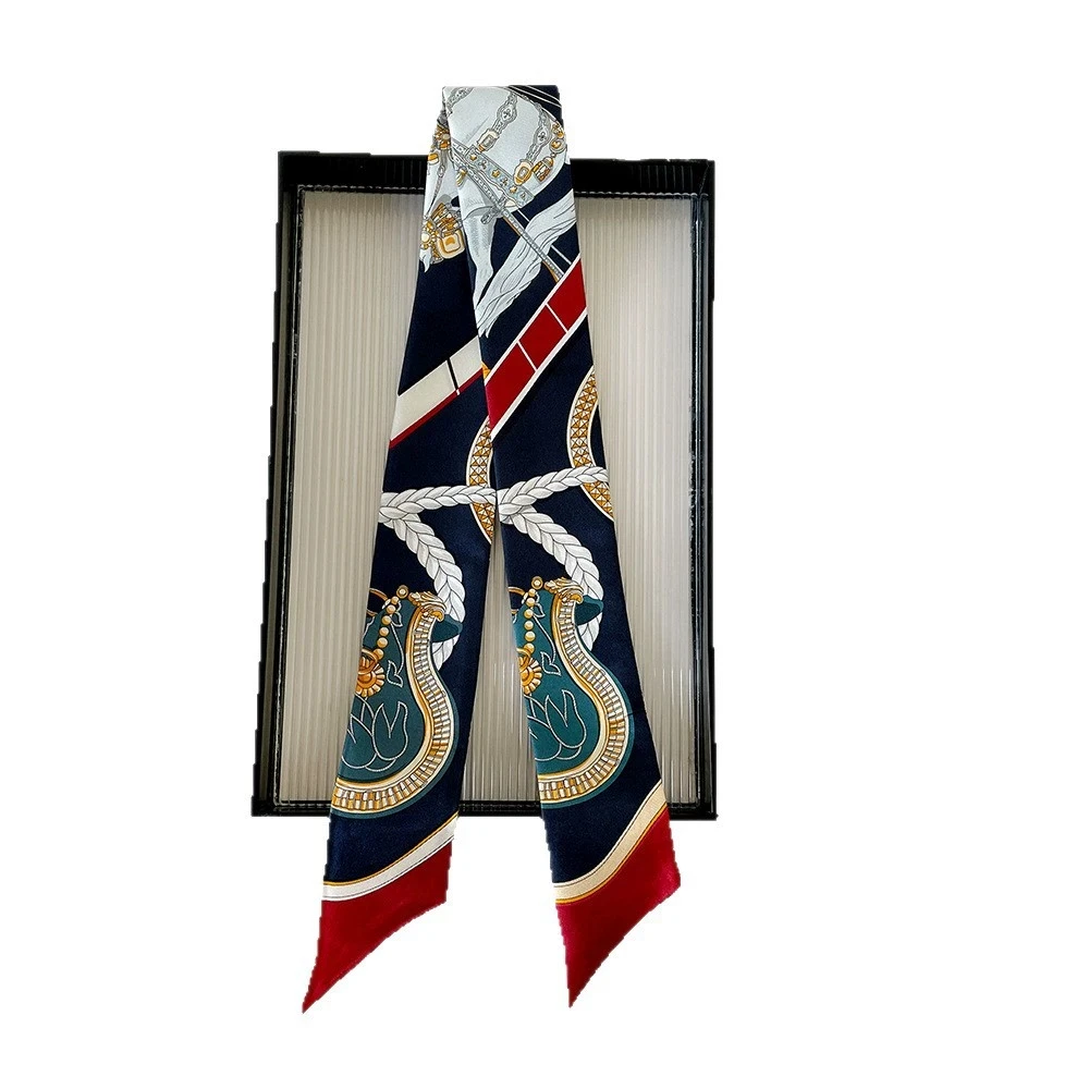 

Retro ethnic style silk scarf, women's slender strip ribbon, high-end fashion headband, tie bag, small scarf wholesale