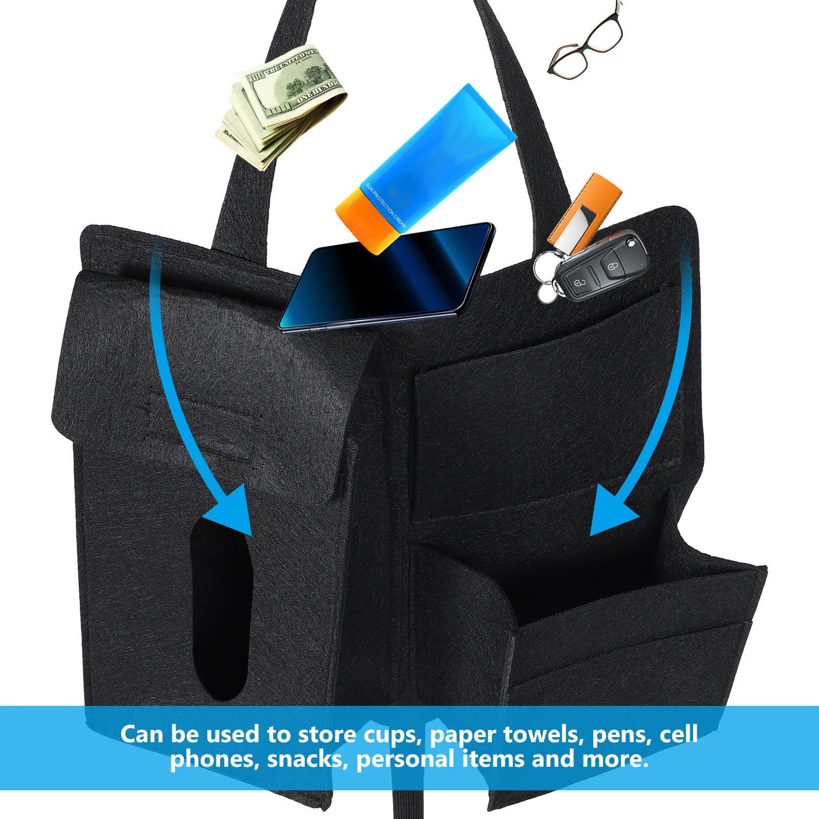 

2Pcs Backseat Car Organizer Felt Hanging Storage Bag Multi Pockets for Phone Tissue Snack Bottle Storage Car Organizer Backseat