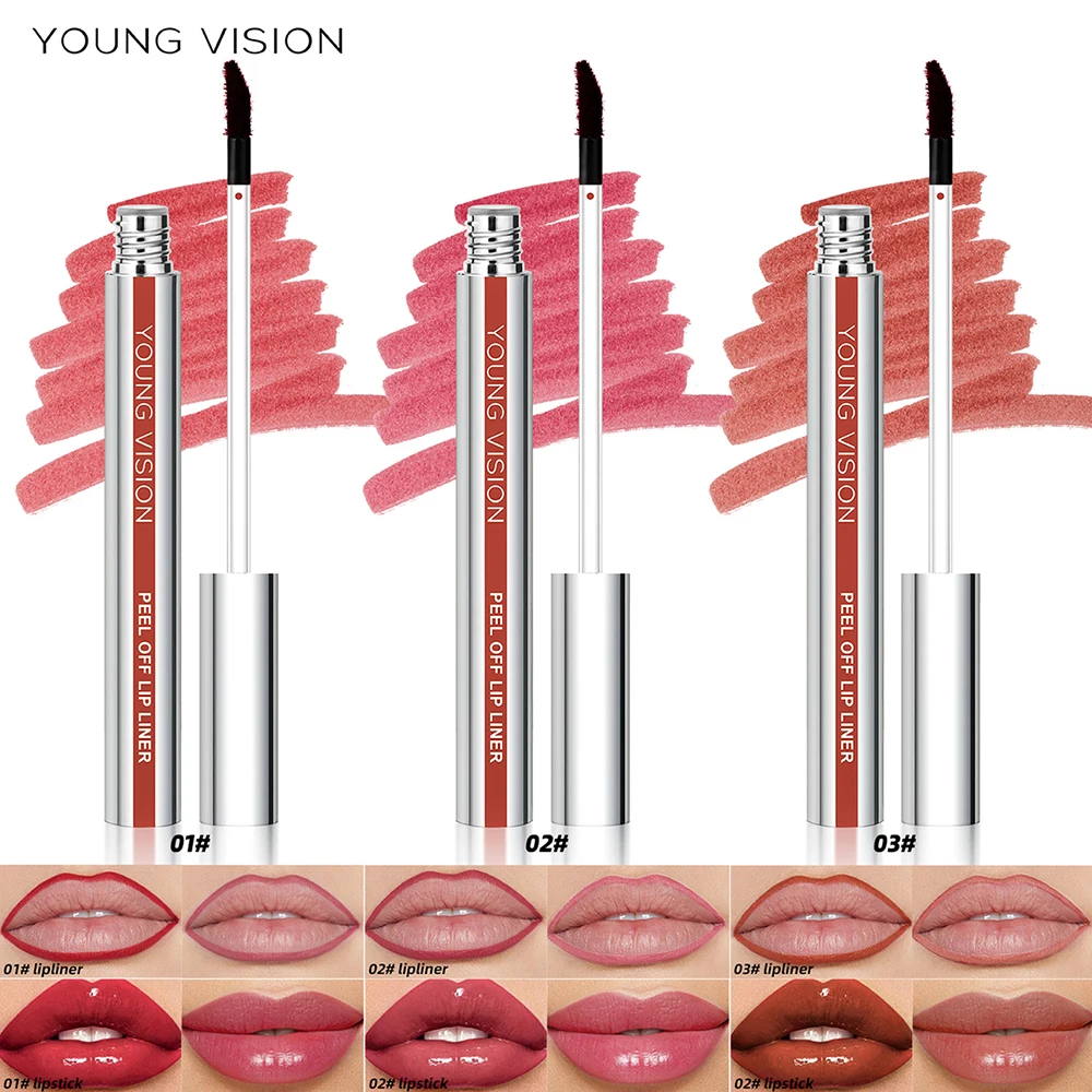 YOUNG VISION 3 色/パック ティア リップ ライナー ピールオフ リップ ライナー マット 汚れにくい 長持ち カラーかぎ針編みリップ ペンシル セット