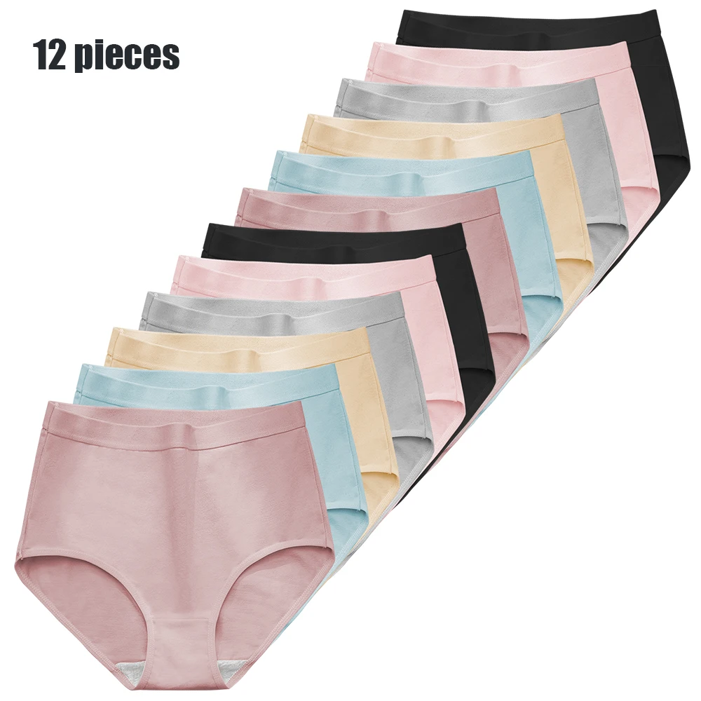 12Pcs Cotton Panties  Women Plus Size comfortable Underwear High Waist Abdominal Briefs Female Girl Postpartum Recovery lingerie