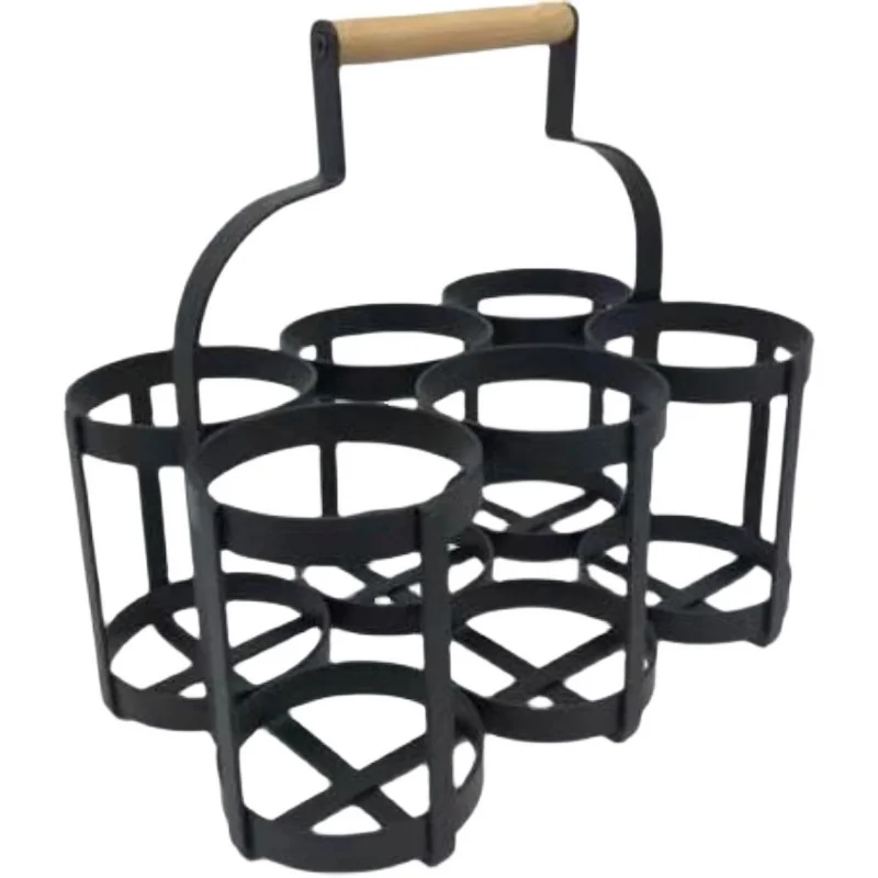 

Wooden Handle Wrought Iron Beer Carry Basket Wine Rack Picnic Beverage Basket Outdoor Beverage Bar Wine Bottle Carry Basket