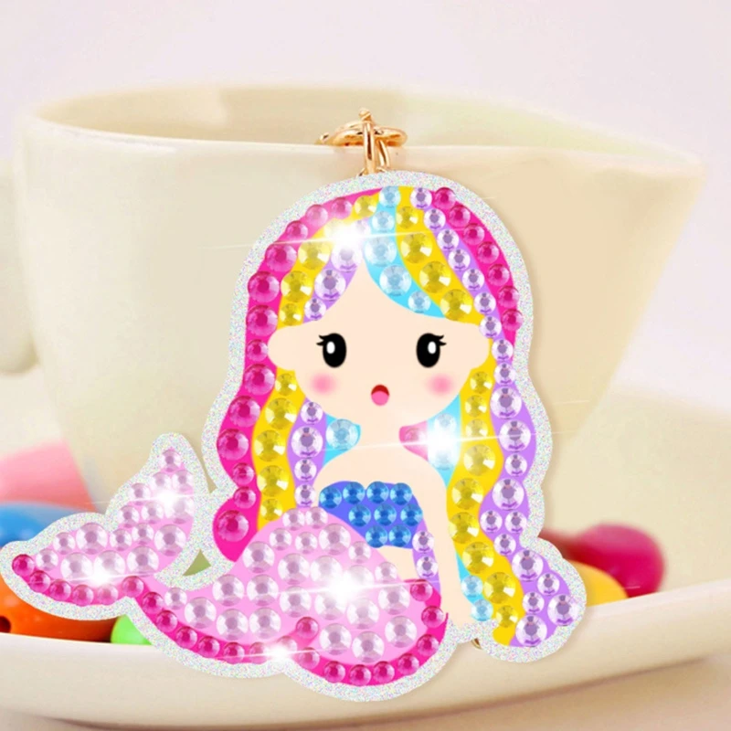 

5D Mermaid Diamond Painting Sticker Kit for Kids Beginners Gem Painting Arts and Crafts for Girls 8-12 Years Old DIY Keychain