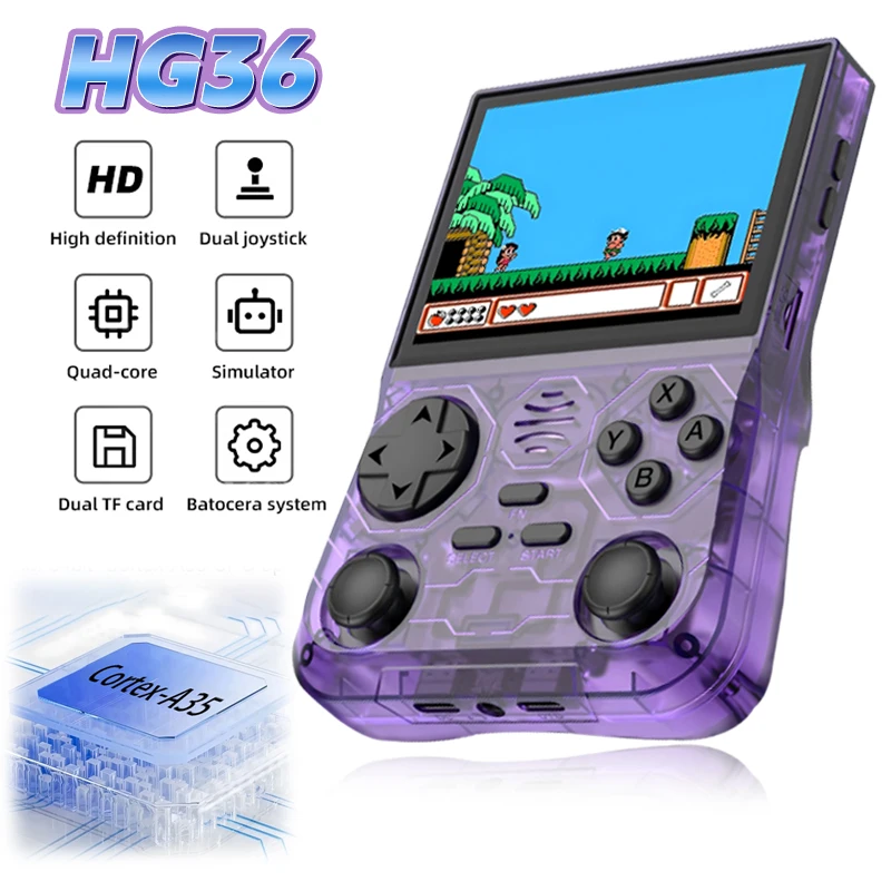 HG36 Open Source Handheld Game Console Portable Classic Video Player 3.5inch IPS Screen 20000+ Games Long Battery Life