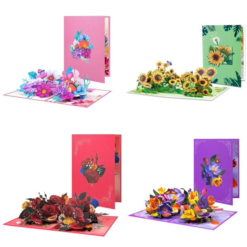 

2Pcs New 3D Pop Gesang Flower,sunflower,Rose,Tulip Greeting Card,Teacher's Day Mother's Day Gift Handmade Card Blessing Card