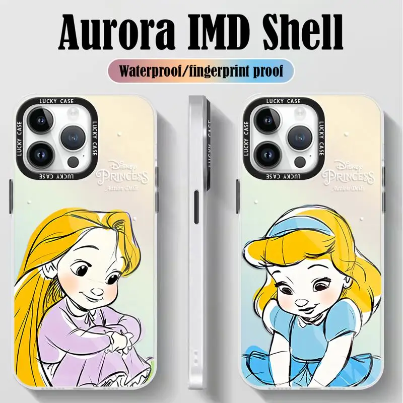 Disney Baby Cinderella Rapunzel for iPhone 15 14 13 12 11 pro Max XS XR X 7 8 Iridescent Laser Clear Gradient Matte Phone Case