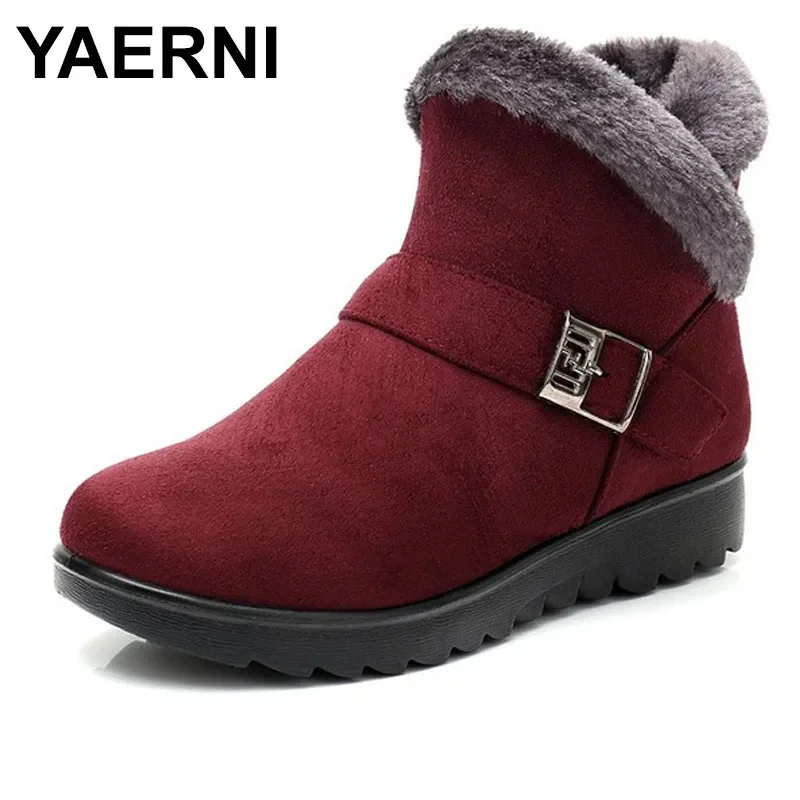 YAERNI Winter Plush Fur Short Warm Snow Boots Plus Size Platform Women's Ankle Boots Zipper Suede Shoes for Women FreeE1242