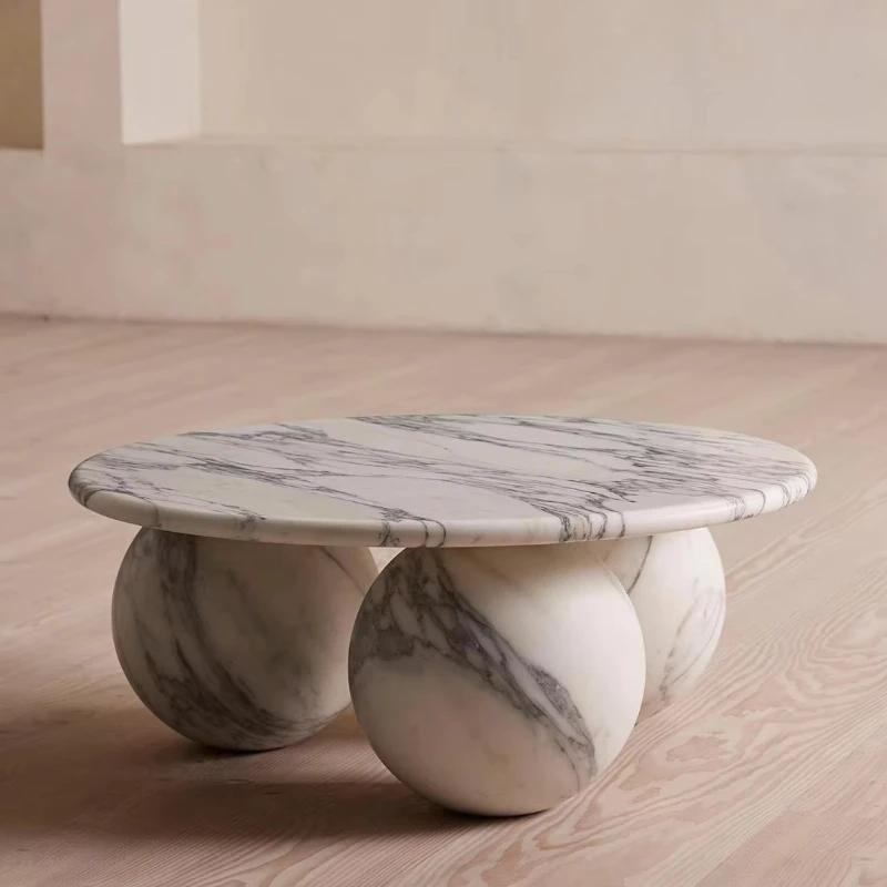 

Nordic style 35.4 inch round coffee table with marble paper rubber wooden legs modern living room center table