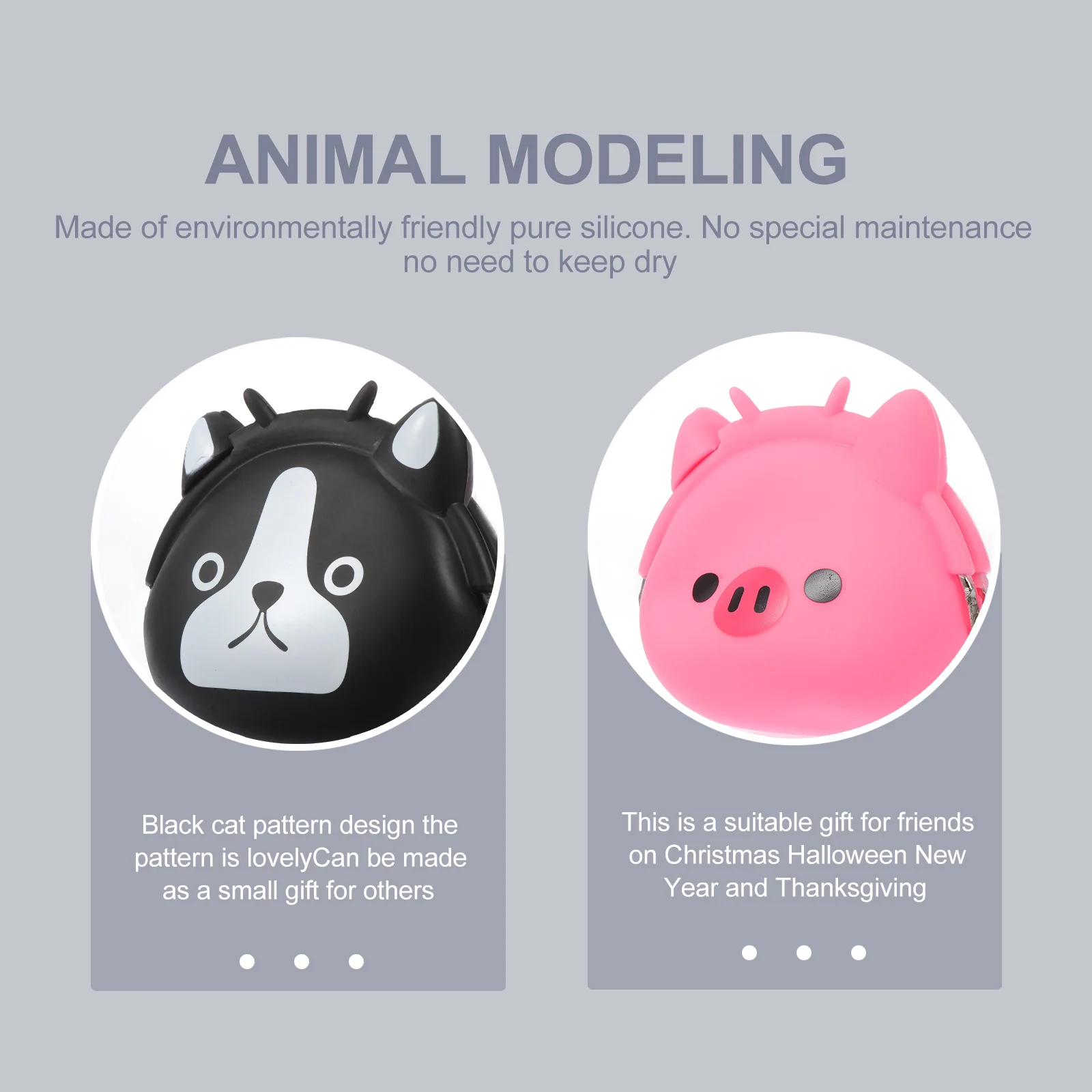 

2pcs Animal Clip Keychain Silicone Coin Purse For Cards Keys Headset Storage Cartoon Change Pouch Wallet Card Holder