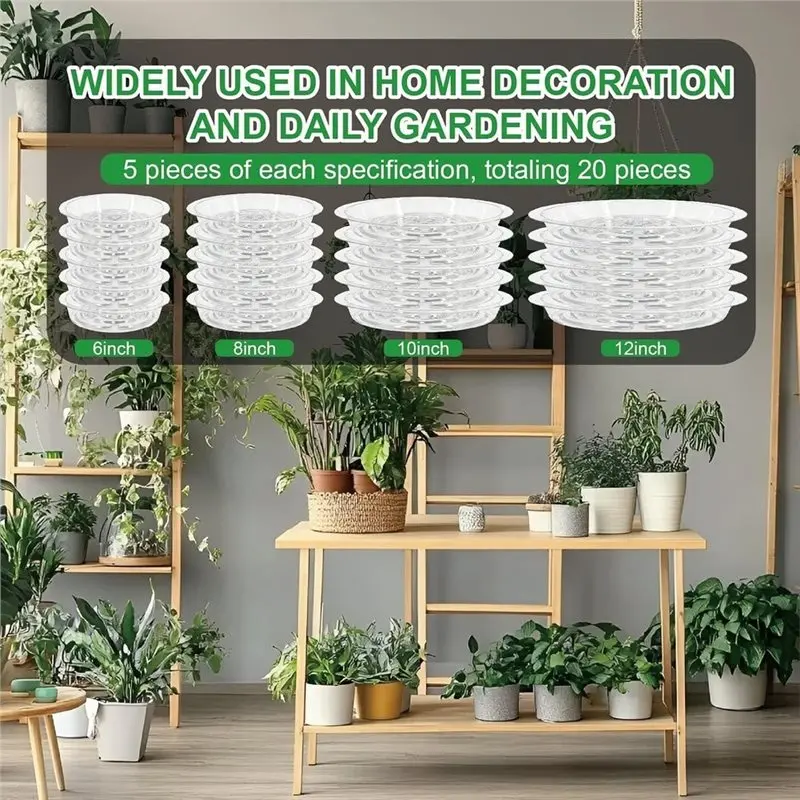 B23B 20 Pack Clear Plant Saucers (6/8/10/12 In) Indoor/Outdoor, Plant Trays, Plant Drip Tray For Plants, Flower Pot Saucers