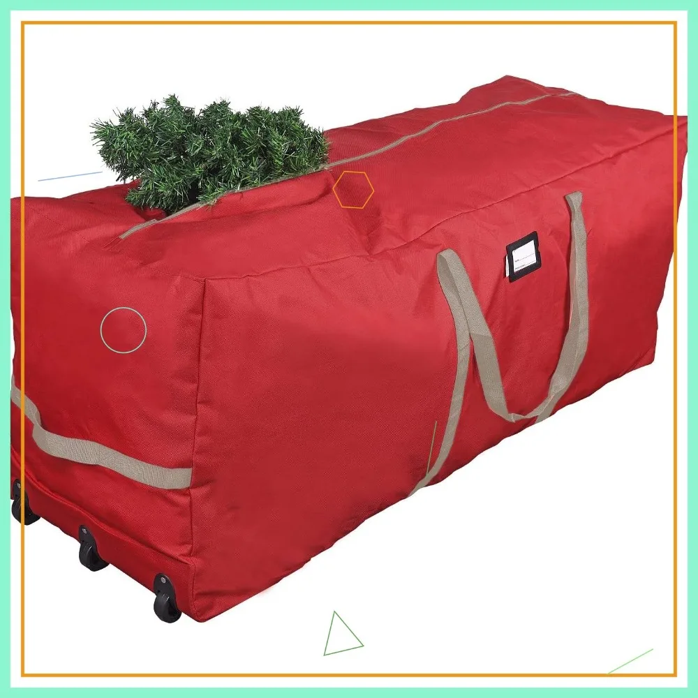 

Большая сумка-чехол для хранения елки на колесах, вмещает елки до 9 футов, с колесами и ручками, прочный красный контейнер.