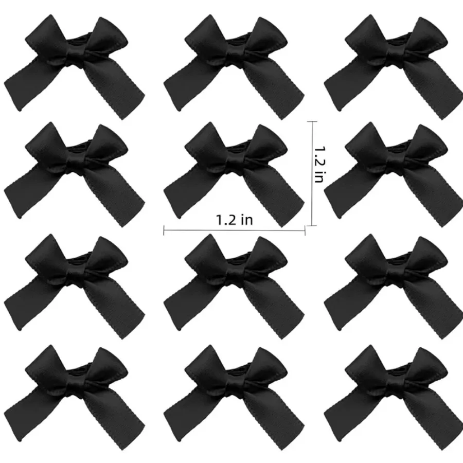 Black Solid Color Bow Hair Clips, Premium Polyester-Cotton Alligator Hair Clips for Women - Image 5