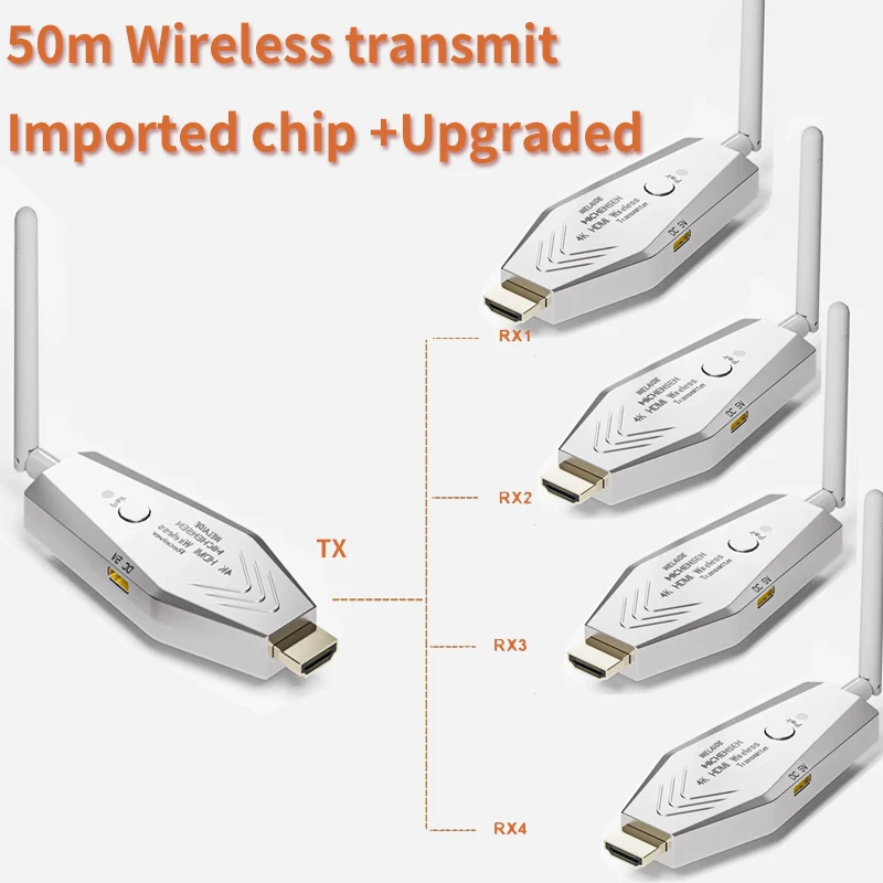 50m drahtloser HDMI Extender Video Sender Empfänger 1 bis 2 3 4 1x4 Display für ps3/4 Kamera Laptop PC zu TV Monitor Projektor