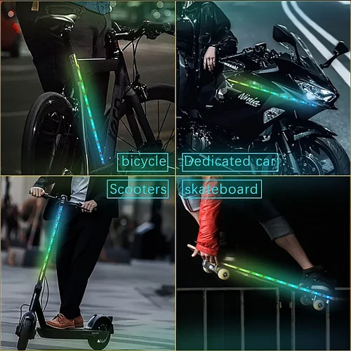 Imagen 2 del producto Tira LED impermeable para patinete, cinta de diodo Flexible para monopatín y bicicleta, lámpara de luz de conducción nocturna de seguridad para patinete eléctrico, regalo de Navidad