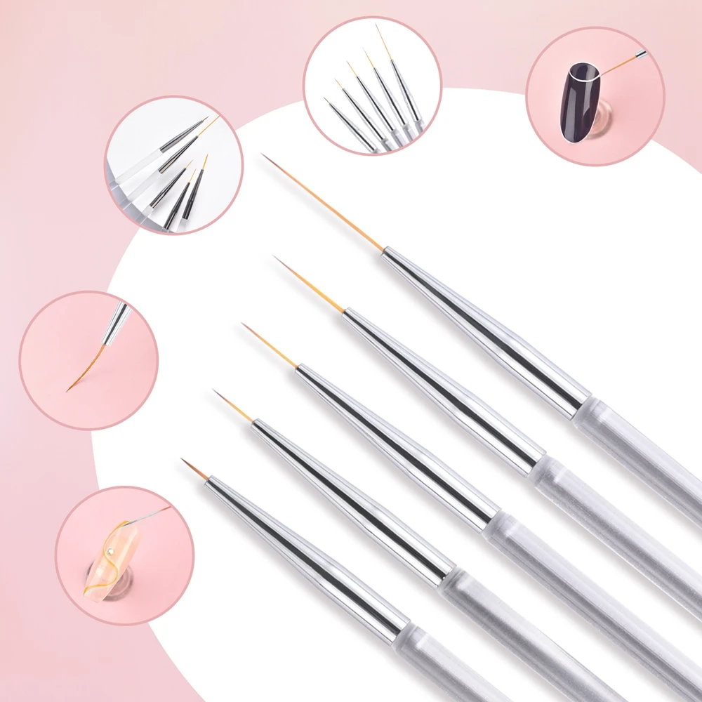 5pcs/ערכת לק אמנות מברשות קו אקריליק גפנים קישוט אמנות ציור ציור מופק ג 'ל לק עט כלי עיצוב מניקור עיצוב