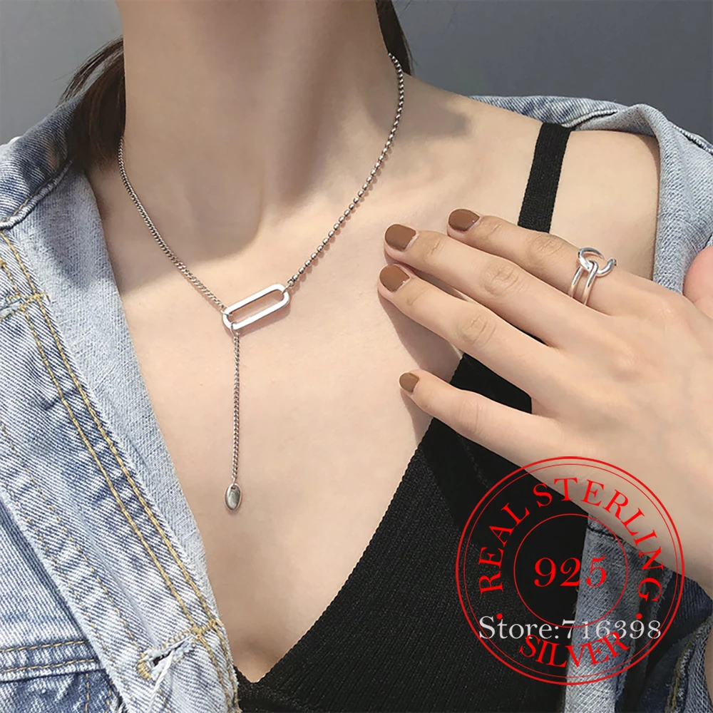 925 Sterling Silver Simple Geometric Luxury Charm Pendant Necklace Female Unique Design Thai Silver Retro Light Luxury Jewelry