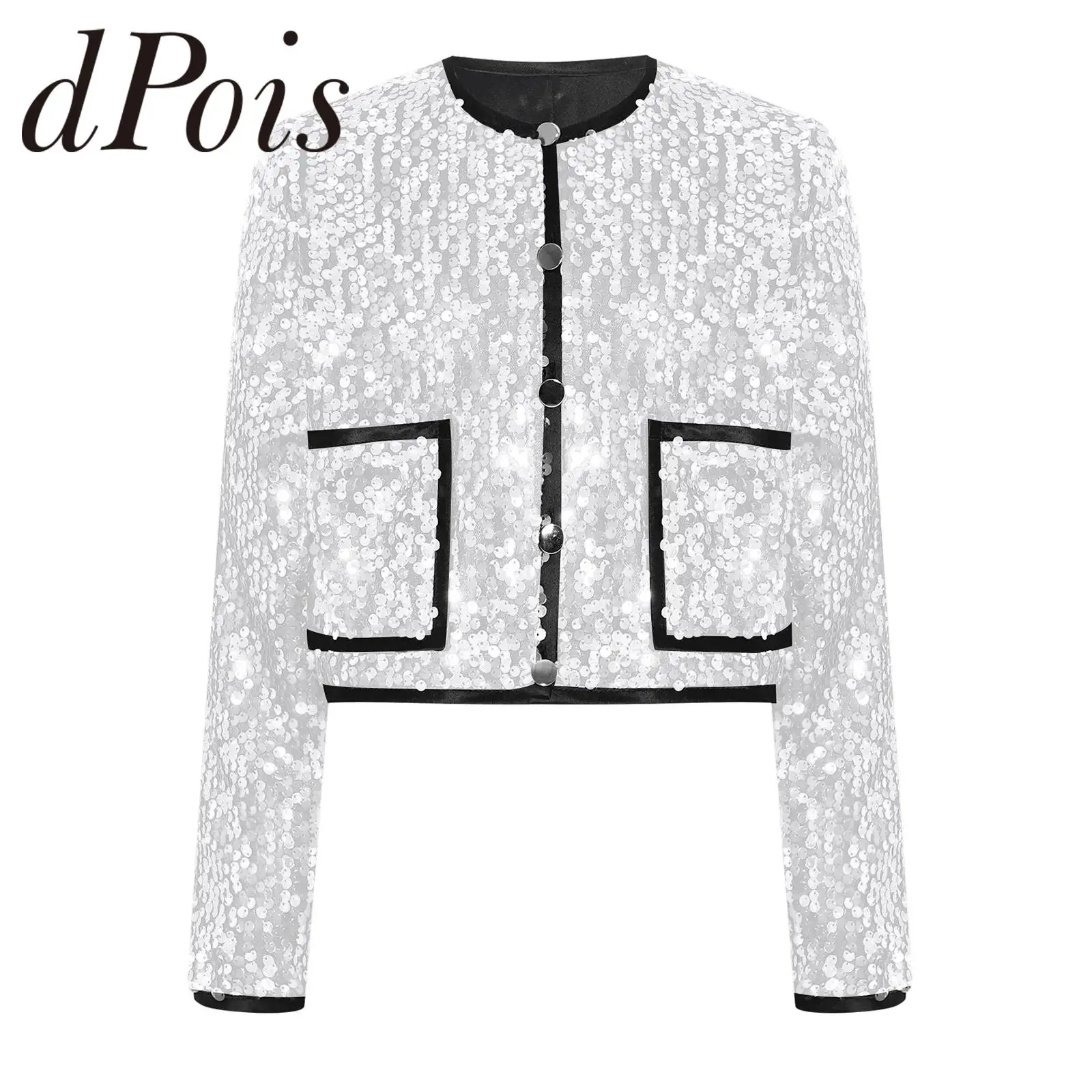 

Kids Girls Jazz Street Dance Performance Costumes Sequin Jackets Outwear Children Crop Coats Birthday Party Hip Hop Outerwear