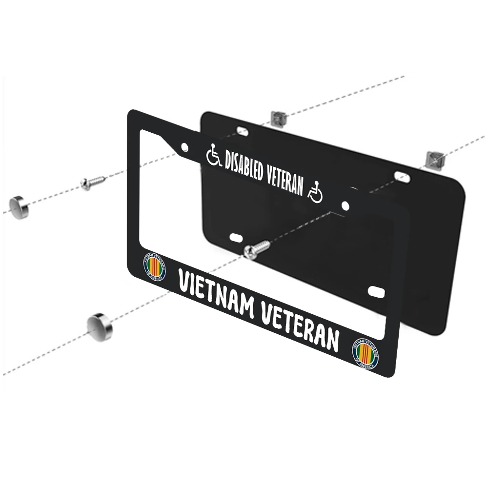 إطارات لوحة الترخيص أبيض وأسود يغطي لوحة الترخيص المعاقين فيتنام المخضرم العالمي الألومنيوم ملحقات السيارة #4