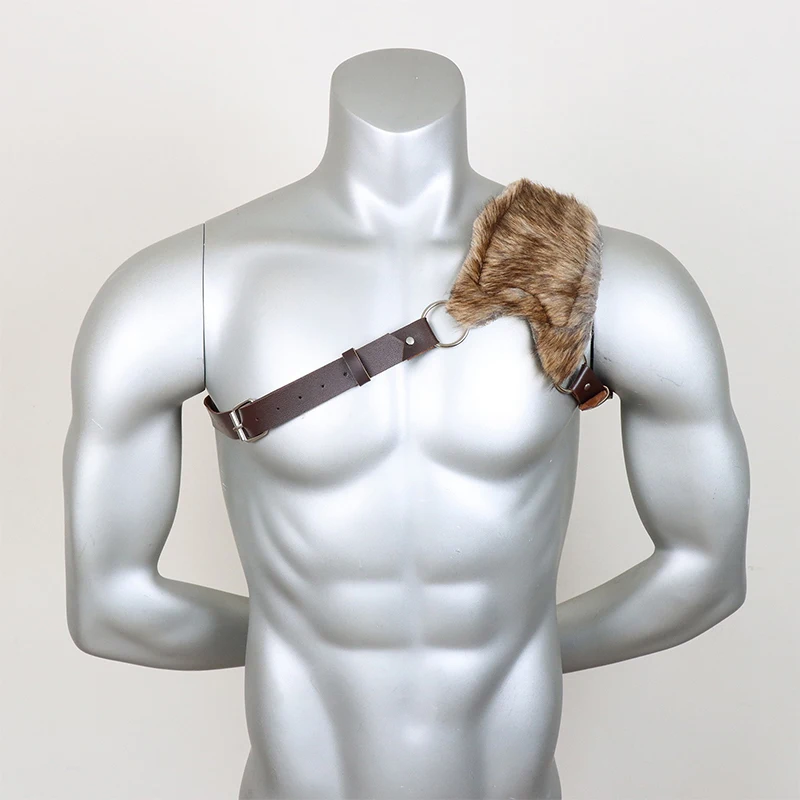 

Medieval Knight Cape Cosplay Fantasy Wide Faux Fur Leather Belt Renaissance Pirate Disguise Prop Shoulder Armor Men Costume Prop