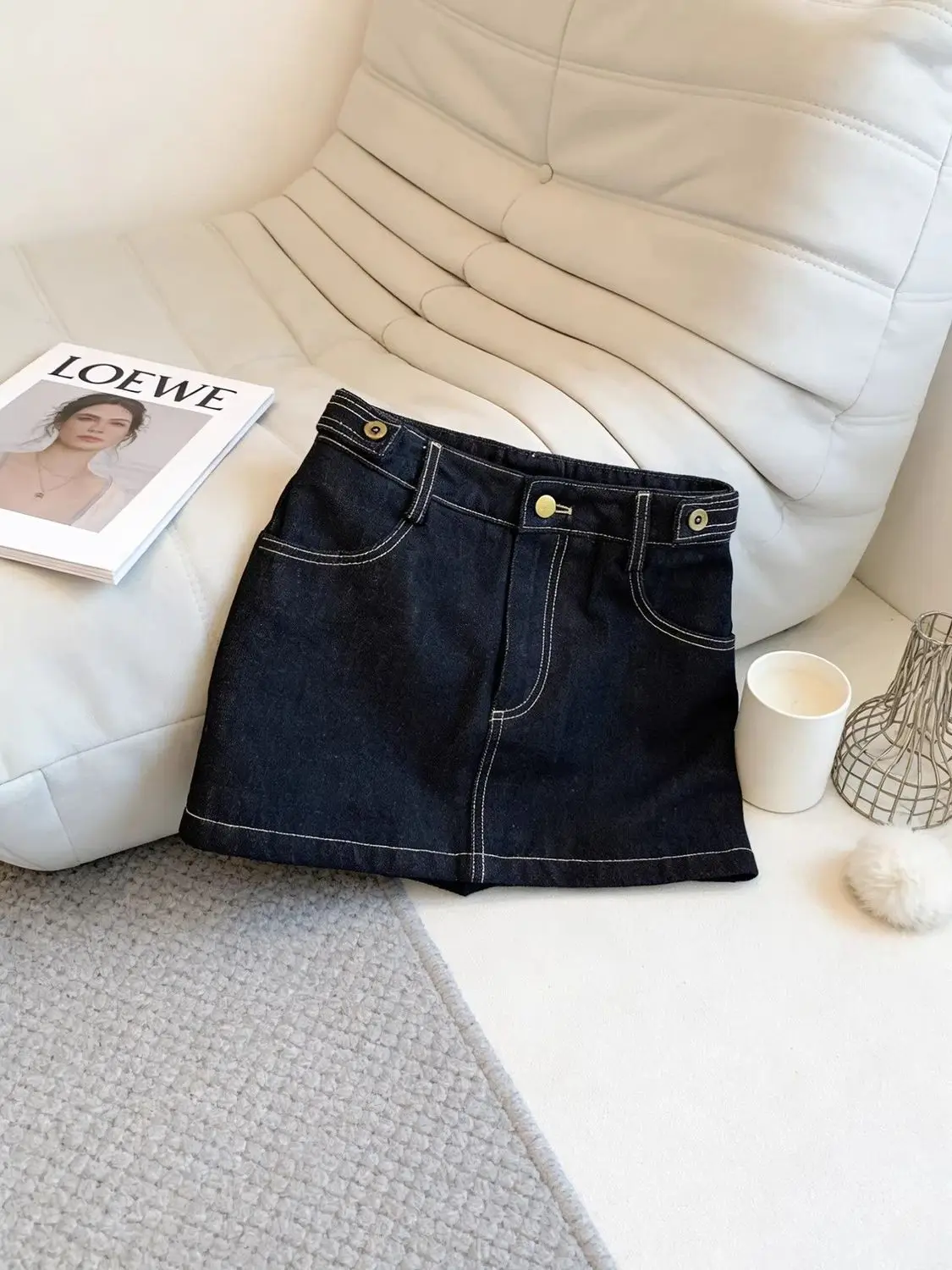 Retro Dark Blue Denim Skirt Women's Summer High-waisted Design Slim A-line Hip Skirt