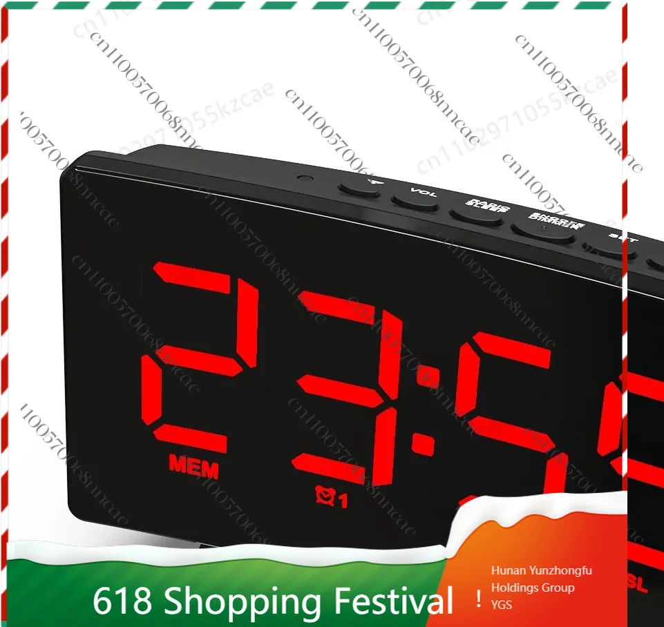 Projection Radio Alarm Clock with USB Charging Port, Curved Large Screen Desktop Clock with Always-On Display