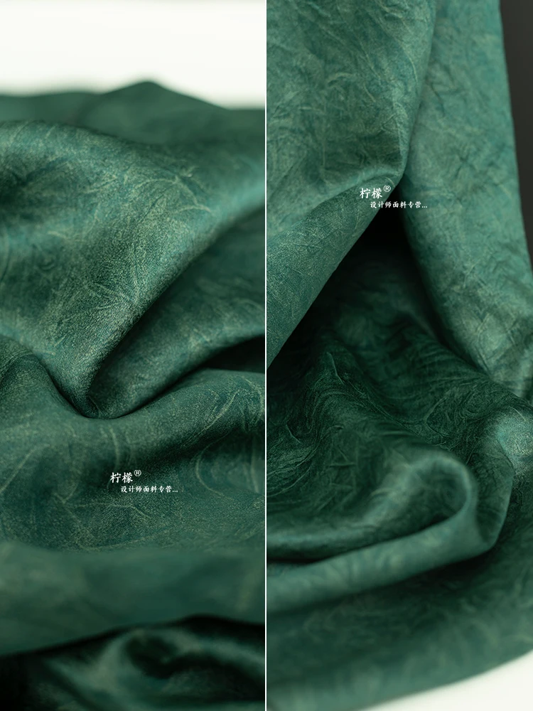 Pleated Fabric Dark Green Shirt Hanfu Dress Clothing Designer Fabric Wholesale Cloth for Diy Apparel Sewing Meters Material