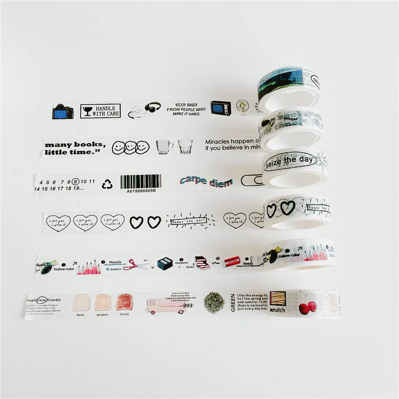 

Декоративная бумажная лента васи 5 м в корейском стиле с абстрактными рисунками и английскими буквами, ручная роспись, для ведения дневников