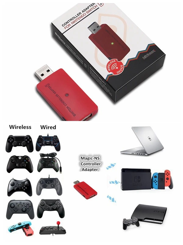 Wire+Wireless Controller Adapter Konverter für Switch Pro/PS3/PC