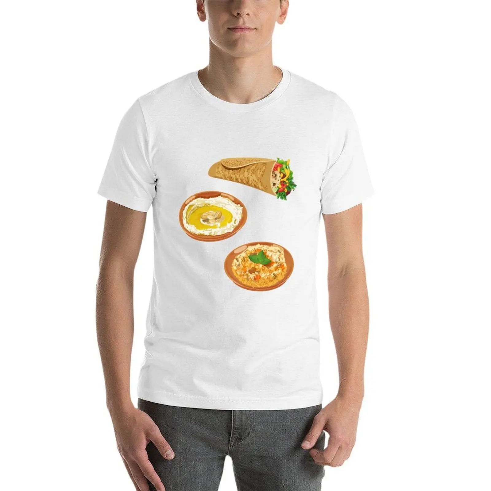 Hummus ، Shawarma ، Mansaf تي شيرت تي شيرت للرجل 100 بالمائة قطن مضحك تي شيرت رجل تي شيرت