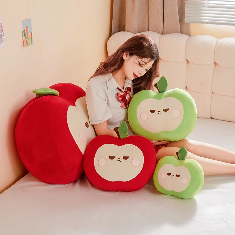 Kawaii maçã vermelha brinquedo de pelúcia travesseiro recheado macio fruta maçã verde boneca bonito huggable travesseiro crianças presente aniversário natal