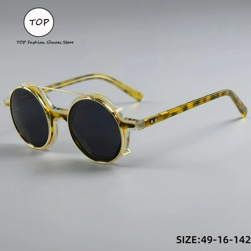 

Retro Double Flip Round Sunglasses Men Women Vintage Gold Frame UV Protection Punk Fashion Shades Top Trend Eyewear 2025