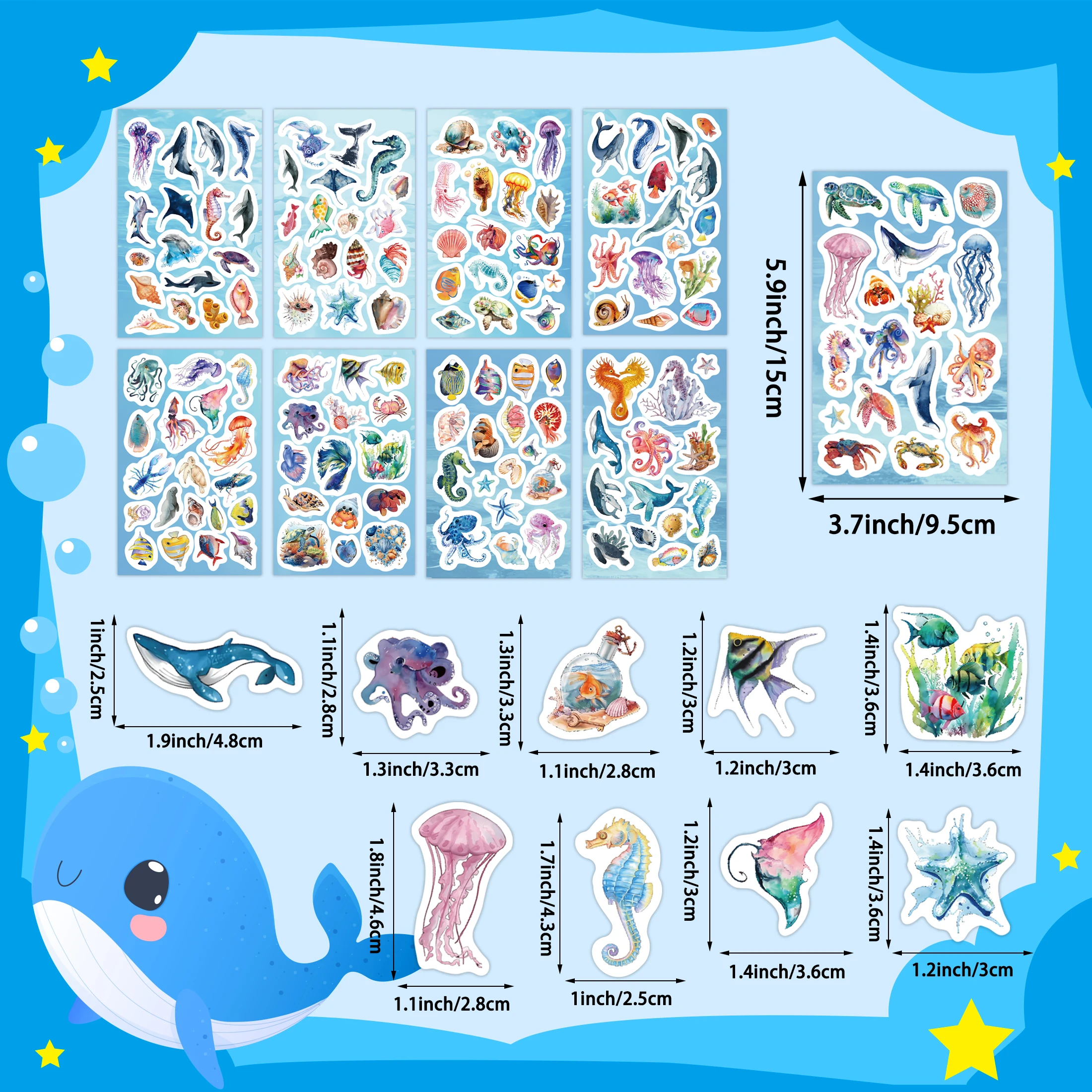 Fish Water Bottle Stickers for Kids Glow in The Dark, 149 PCS Vinyl Waterproof Stickers Pack for Laptop Skateboard Phone Case