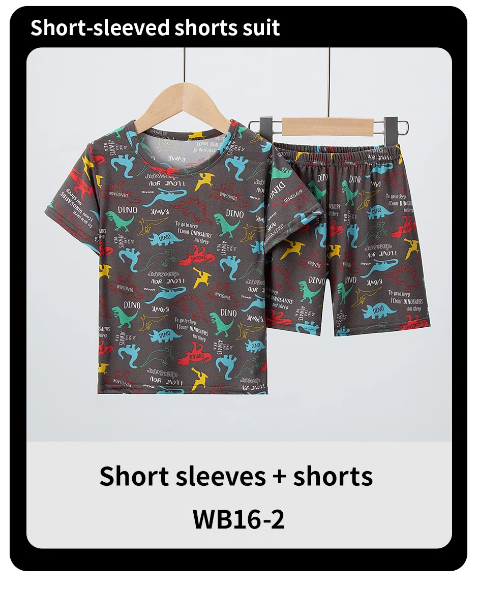 2-teilige Sommer-Kinder-Spaß-bedruckte Shorts mit kurzen Ärmeln, Anzug für Jungen, buntes Dinosaurier-Top, Mädchen, süß und schön, elastische Taille, kurz – Detail 10