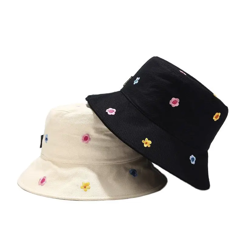 LDSLYJR Cotton Flower Embroidery Bucket Hat Fisherman Hat Outdoor Travel Hat Sun Cap Hats for Men and Women 250