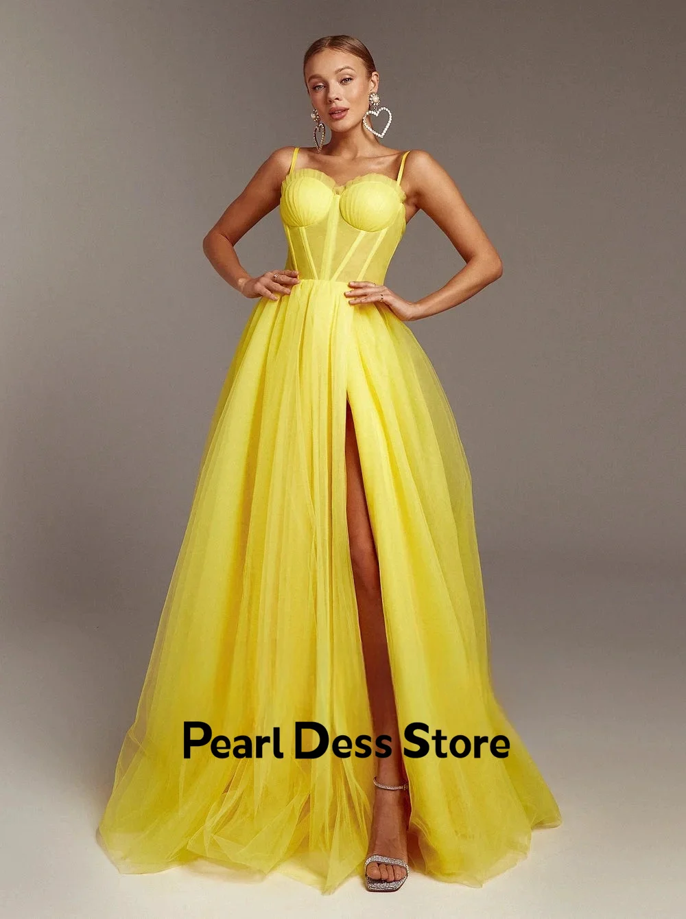 

2024 Yellow sheer women's formal party dress with slit and perspective special occasion dress Vestidos De Festa