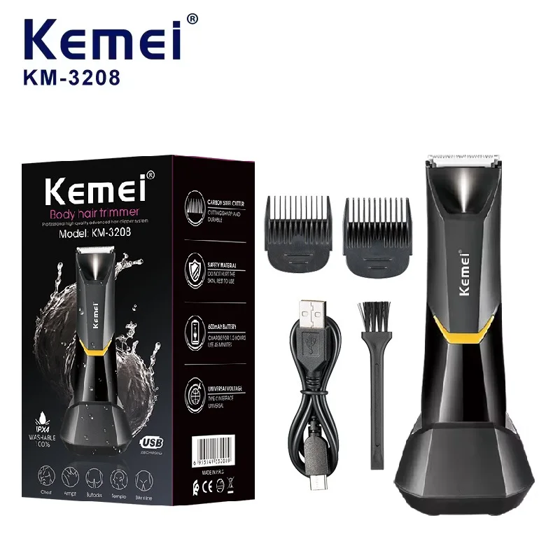 Kemei KM-3208 Electric Hair Trimmer Waterproof Body Ceramic Cutter Shaver Trimmer For Sensitive Areas Safe And Painless Pruning