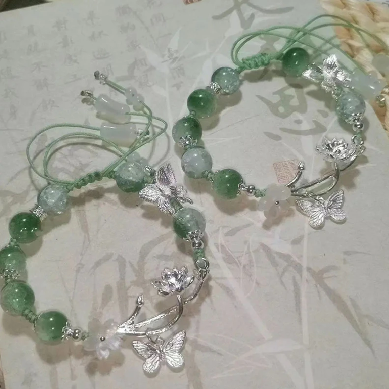Chinesischen Stil Lotus Schmetterling Perlen Armbänder für Frauen Mode Grüne Perle Handgemachte Armbänder Exquisite Süße Schmuck Geschenke – Detail 4