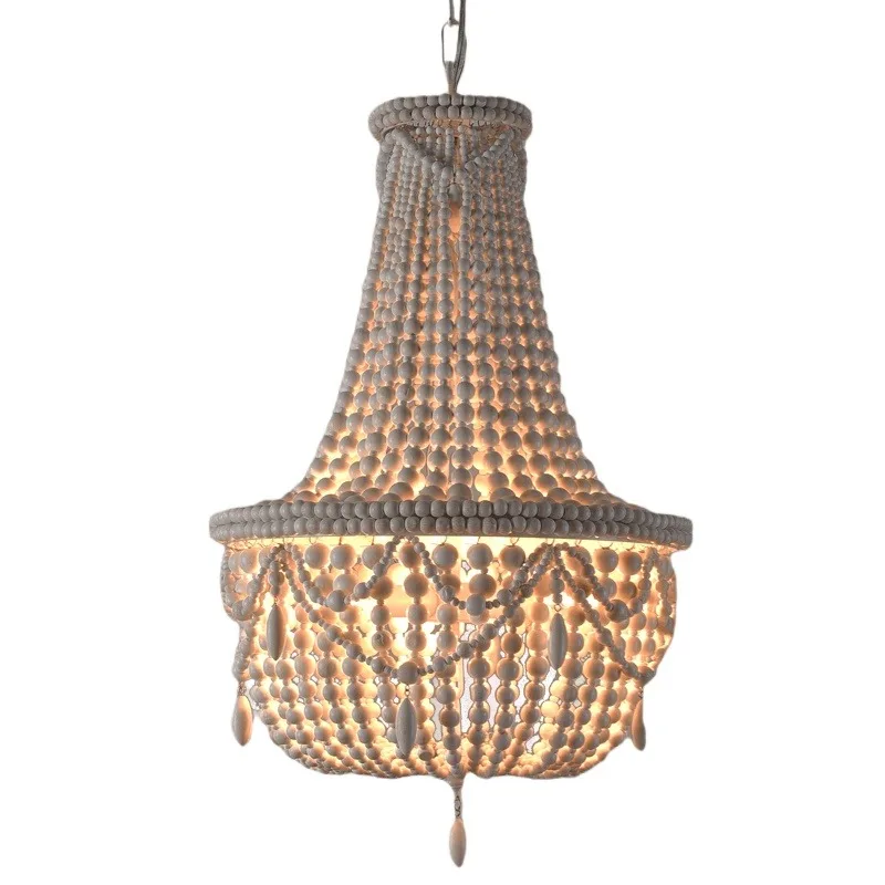 Candle stick chandelier rustic wooden natural beaded lamp metal chandelier hanging lamp home decoration chandelier