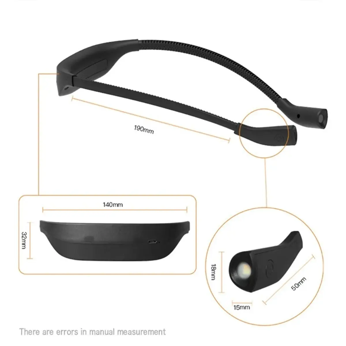 

BaoBao-светодиодные шейные фонари, перезаряжаемые через USB, 3 цвета, бесступенчатое затемнение, светильник для книг, лампа для чтения, ремонтный рабочий фонарик, черный