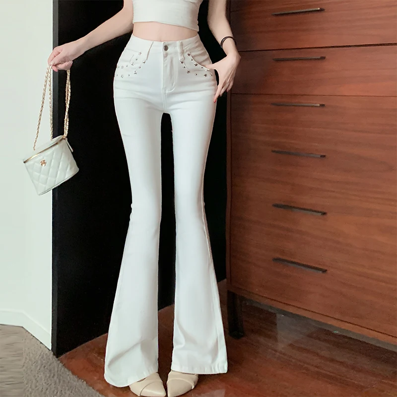 White High Waist Skinny Flare Jeans Women Casual Office Denim Pants Korean Classic Stars Jean Stretch Ladies Pantolon Vaqueros