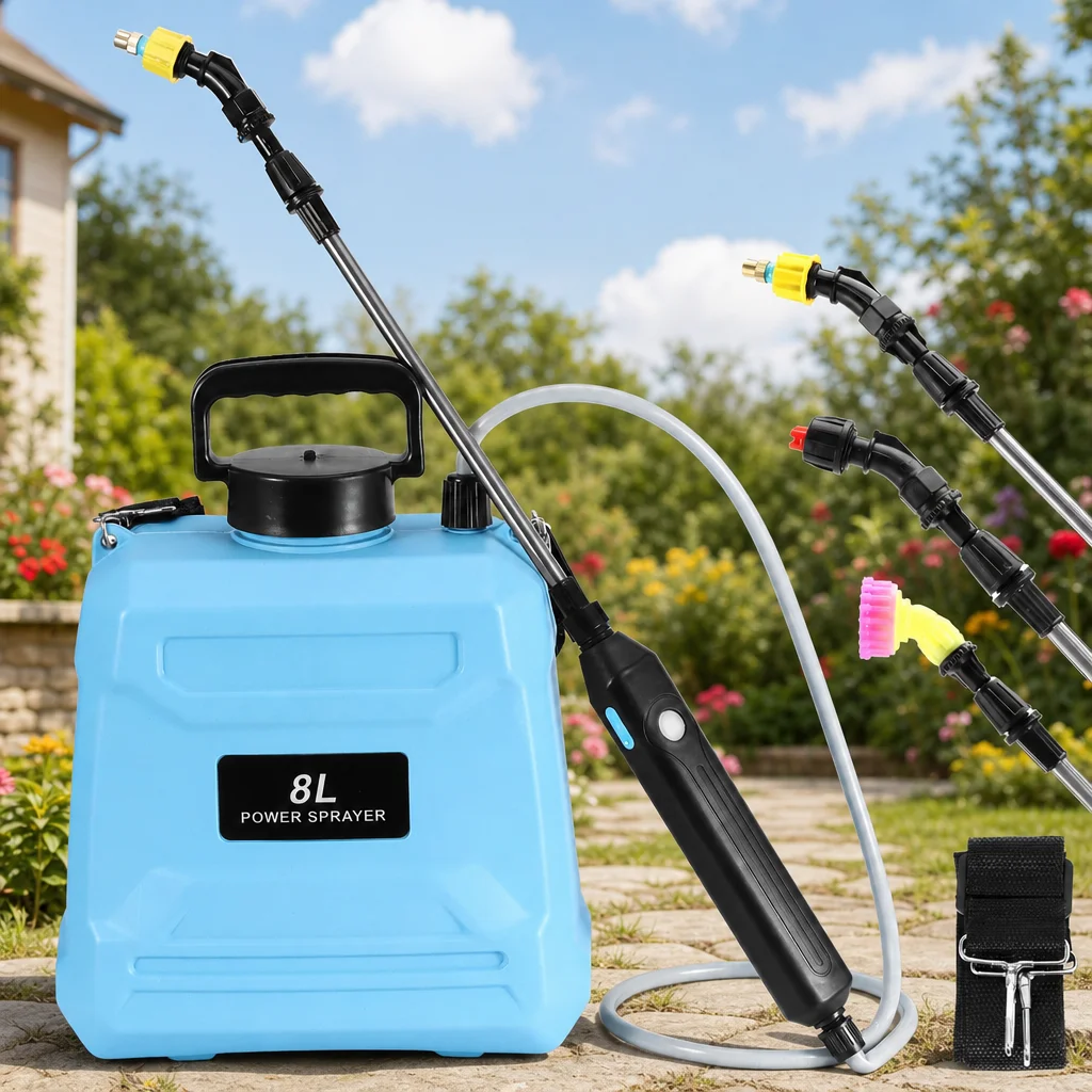 Pulvérisateur de jardin électrique rechargeable 8L avec 4 buses de pulvérisation, pompe à batterie pour pelouse, plantes, pesticides et engrais