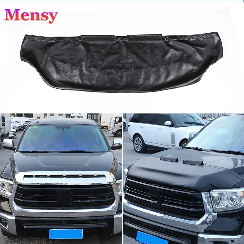 

For Toyota Tundra Sequoia 2007-2021 Leather Black Car Hood Cover Sand Block Stone Deflector Hood Protection Set Car Accessories