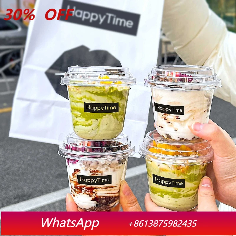 LMM disposable double-skin milk pudding cup transparent yogurt cup with lid special bowl 350ml