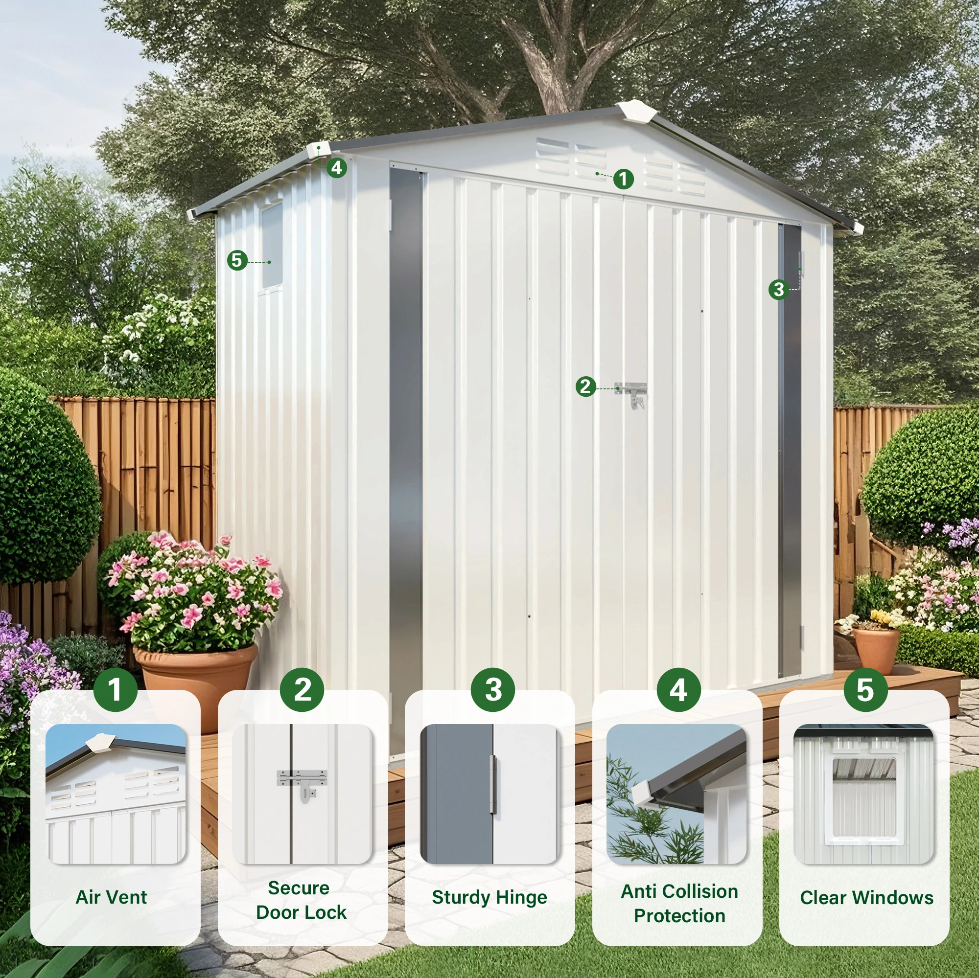 kb-6*3.5FT Free Shipping in Stock Metal Outdoor Storage Shed with Pitched Roof Waterproof with Side Window and Lockable Door#
