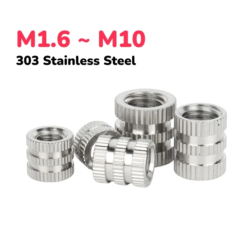 303 Stainless Steel M1.6 M2 M2.5 M3 M4 M5 M6 M8 M10 Hot Melt Insert Knurled Nut Thread Heat Molding Injection Embed Nuts