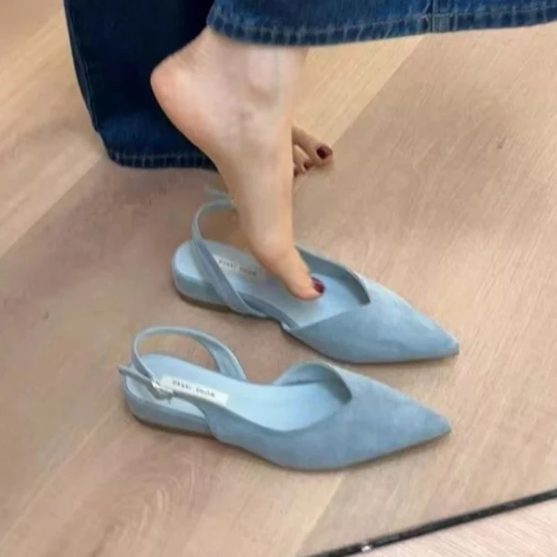 2025 New Retro Pointed Toe Low Heel Women's Evening Commute Shoes Simple French Style Wrap Up Footwear Женская Обувь