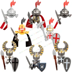 Medieval Batte Priest Lion Heart Hospital Teutonic Templars Empire Golden Knight Model Blocks Bricks Set Toys For Kids X0348