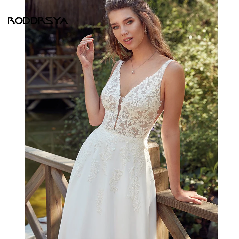 RODDRSYA-Vestidos De Novia bohemios para mujer, traje De Novia con escote en V, apliques, Espalda descubierta, botones, hecho a medida, 2023