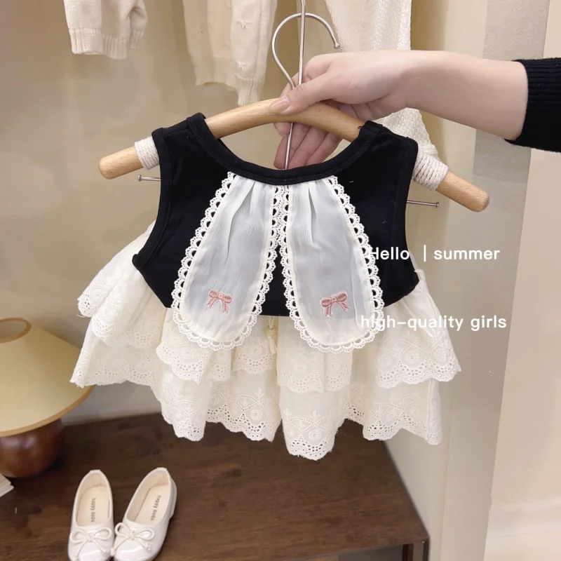 

Girls' Fried Street Suit Cute Cute Rabbit Ears Western Style Summer Baby GirlTT-shirt Vest+Cake Culottes Two-Piece Set